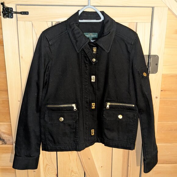 Ralph Lauren Jeans Black Canvas Military Jacket Womens Large Gold Toggle Utility - Picture 1 of 12